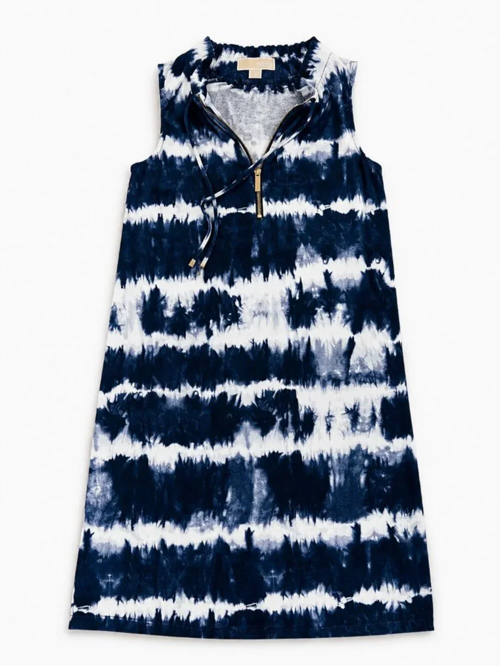 Michael Kors Blue White Tie Dye Dress XS Sleeveless Half Zip Resort Cruise Cover